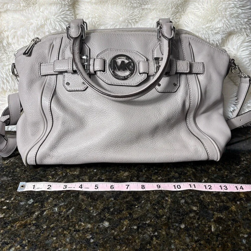 Michael Kors Satchel Shoulder Bag Womens Medium Gray Pebbled Leather MK